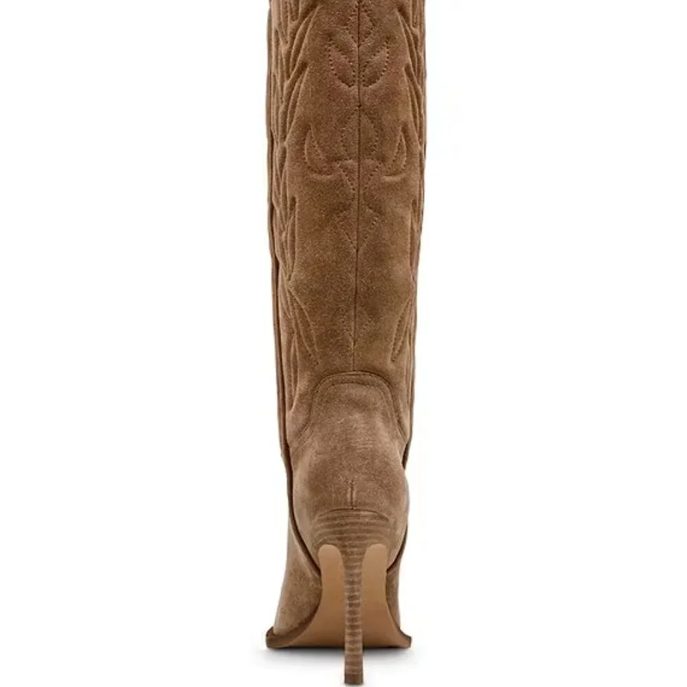 Steve Madden Tan Suede Western Knee-High Stiletto Boots - Picture 7 of 7